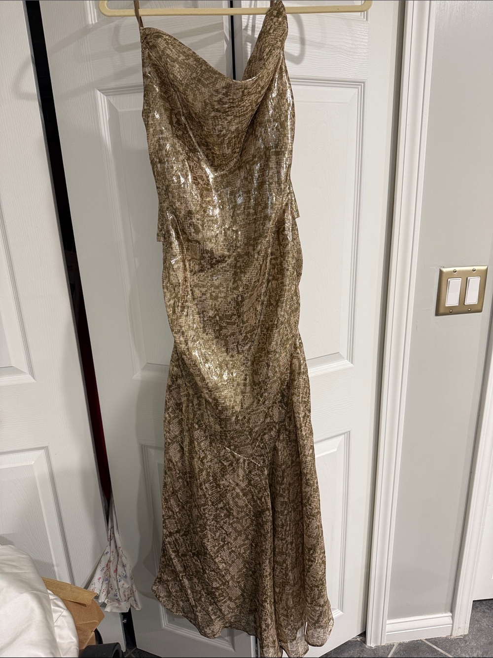 Gold Sequin Cowl Neck Maxi Dress